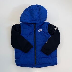 Nike Royal Blue Hooded Puffer Vest with Black Sleeves